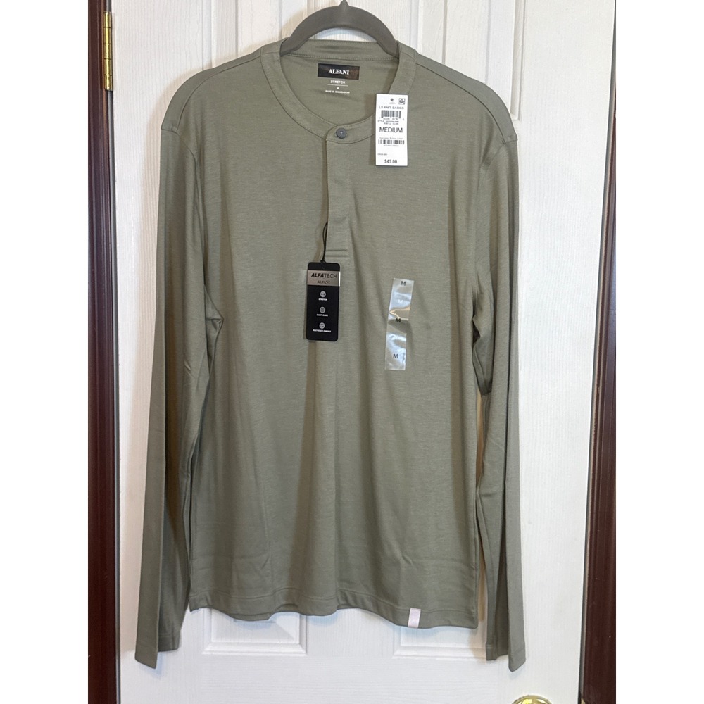 Alfani Stretch‎ Henley Shirt Long Sleeve Knit Basics Top Casual Medium